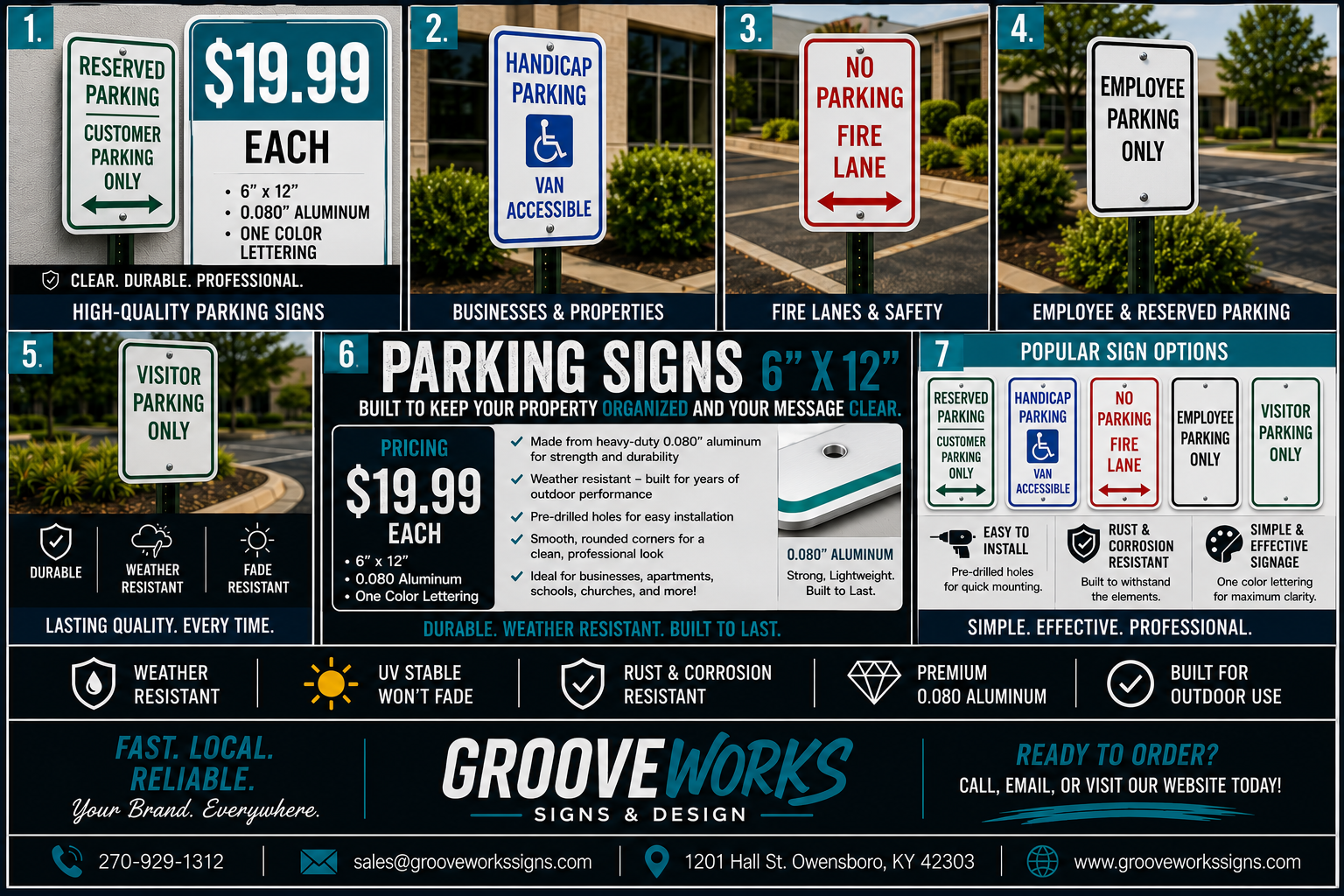 6" x 12" Aluminum Parking Signs | One Color Custom or Standard Designs