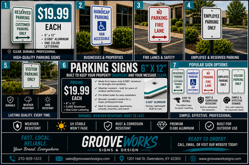 6" x 12" Aluminum Parking Signs | One Color Custom or Standard Designs