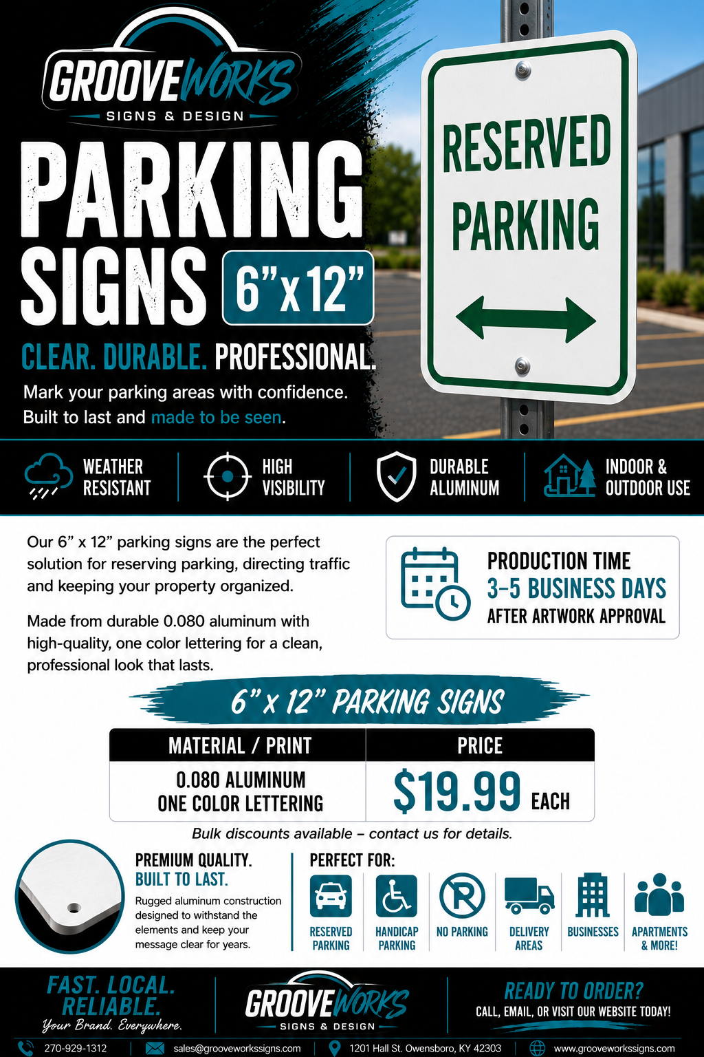 6" x 12" Aluminum Parking Signs | One Color Custom or Standard Designs