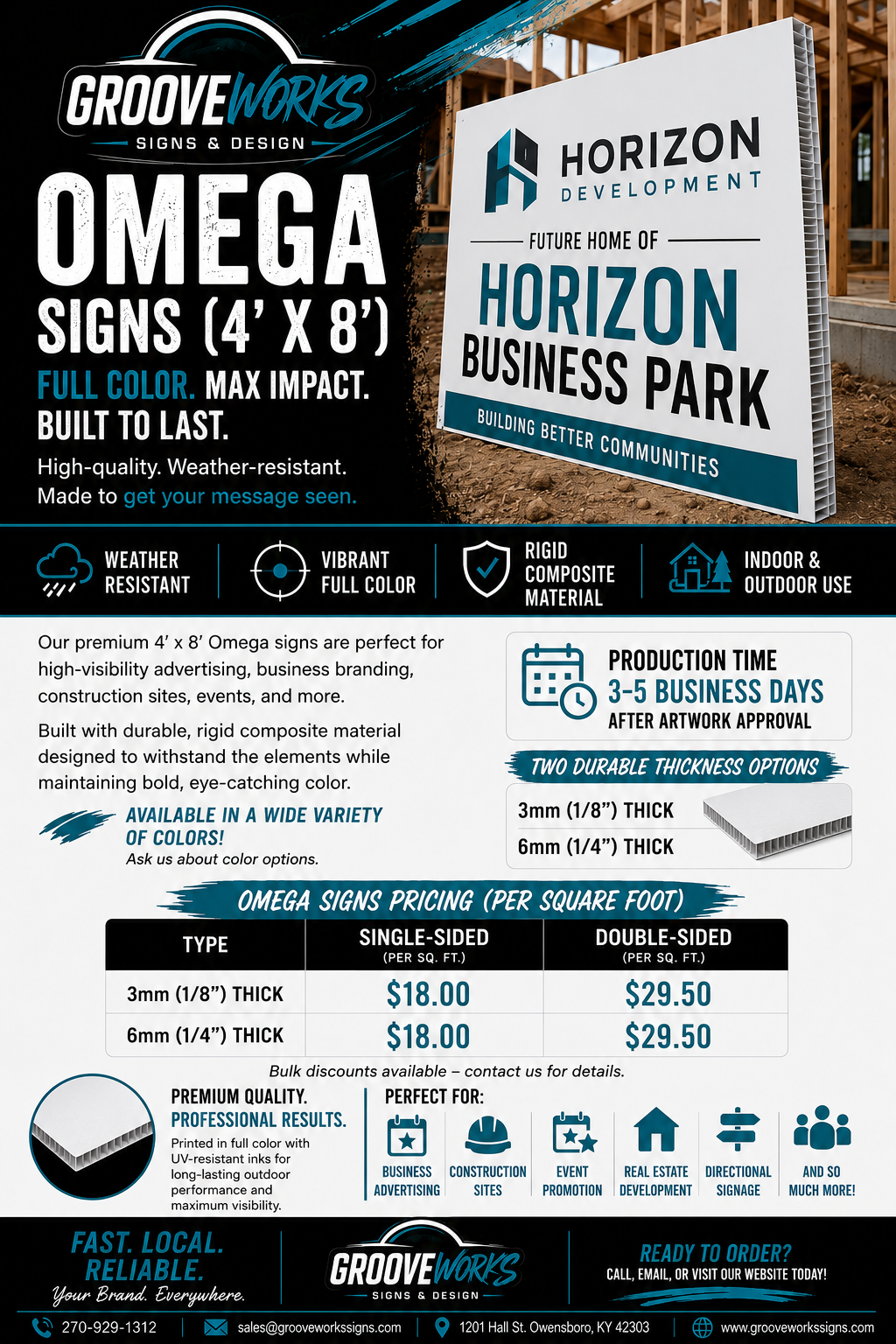 Omega Sign Panels (4’x8’) – Durable Composite Signage | Indoor & Outdoor